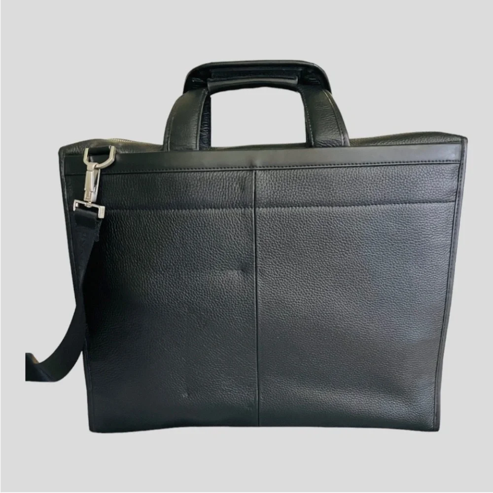GIORGIO ARMANI BLACK Briefcase Computer Travel Fine Saffiano Leather Bag